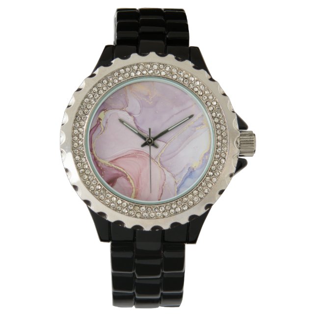 RELÓGIO PINK LILAC MARBLE DESIGN BLACLE SPARKLE WATCH (Frente)