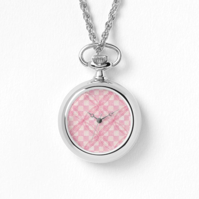 Relógio PINK VERIFIQUE O CUIDADO DE Prata QUILT (Frente)