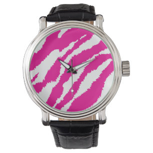 Relógio Pink Zebra Bold Pulseira de Couro Estampa