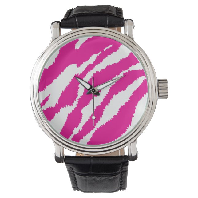 Relógio Pink Zebra Bold Pulseira de Couro Estampa  (Frente)