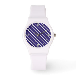Relógio Pinstripes diagonais - marinho azul e branco