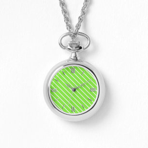 Relógio Pinstripes diagonais - verde limão e branco