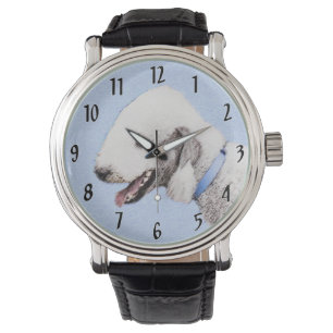 Relógio Pintura de Bedlington Terrier - Arte de Cachorro O