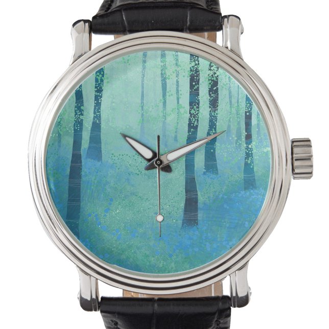 Relógio Pintura de Bluebell Woods (Bluebell woodland abstract art watch)