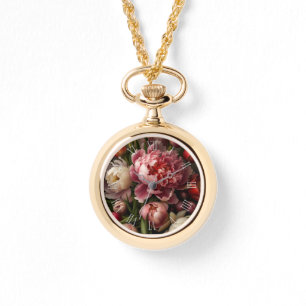 Relógio Pintura de buquê de Peões Botânicas Vintage