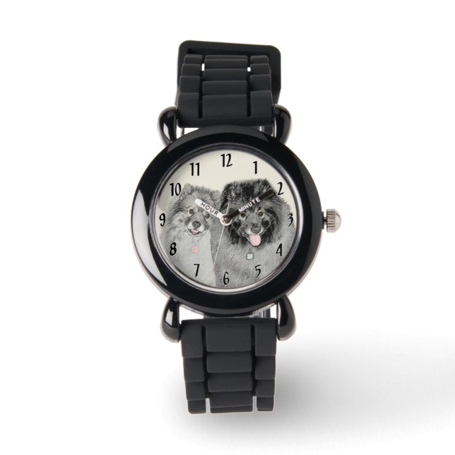 Relógio Pintura de Keeshond, Mãe e Filho - Arte Original d (Frente)