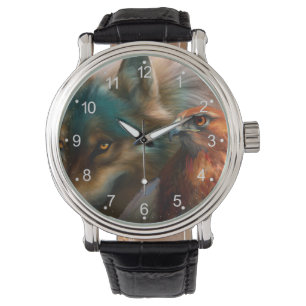 Relógio Pintura de lobo e águia