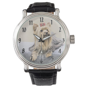 Relógio Pintura de Yorkshire Terrier - Arte de Cachorro Or