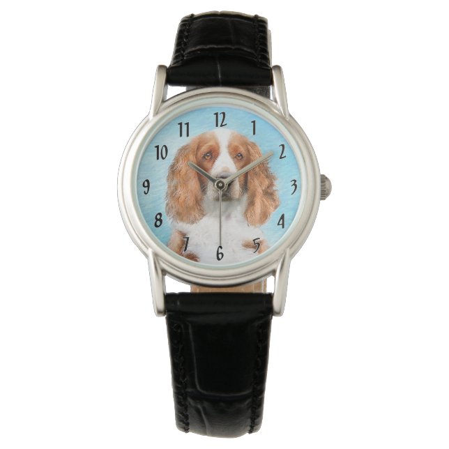 Relógio Pintura do Welsh Springer Spaniel - Arte Original  (Frente)
