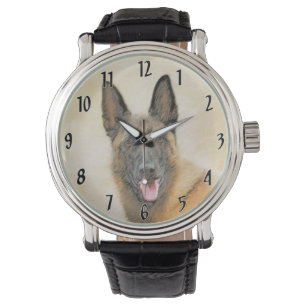 Relógio Pintura em Malinois Belga - Arte Cachorra Original