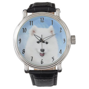 Relógio Pintura Samoyed Puppy - Arte Cachorra Original
