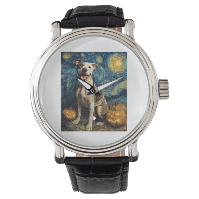 Relógio Pit Bull Cute Dog Halloween Jack O Lantern Pumpkin (Frente)