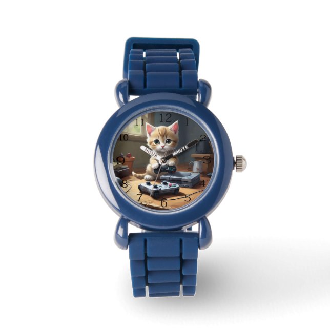 Relógio "Pixel Paws: The Gamer Kitten in Action" (Frente)