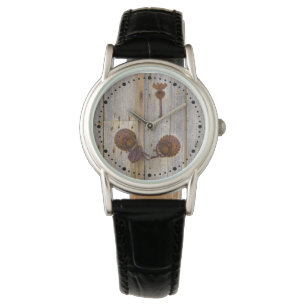Relógio Placa de marcação de madeira de cadeado de ferro