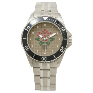 Relógio Poinsetta Vermelha Tecida