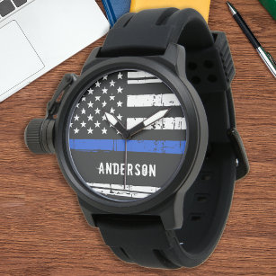 Relógio Polícia de Bandeira Americana de Linha Azul Person