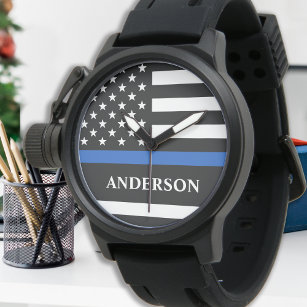 Relógio Polícia fina da linha azul personalizada pela polí