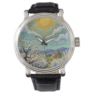 Relógio Pomar de amendoeiras ao estilo de Van Gogh Florada
