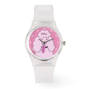 Relógio Poodle Rosa de Nome Personalizado