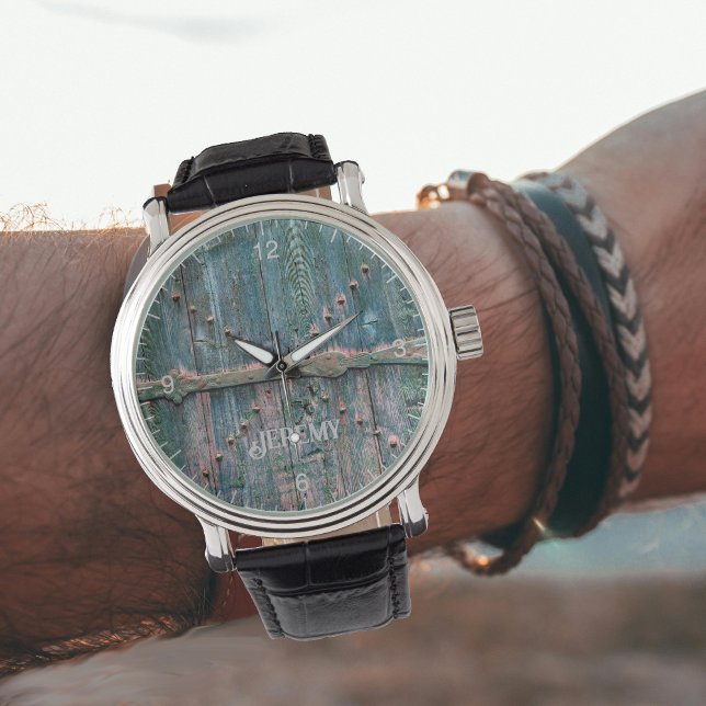 Relógio Porta de madeira russa e ferro em azul, personaliz (Criador carregado)