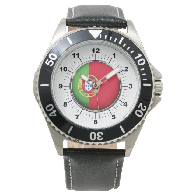 Relógio Portugal Bandeira do couro preto (Frente)