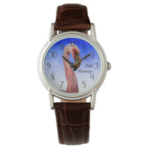 Relógio Poster de Pintura de Aquarela Flamingo Rosa