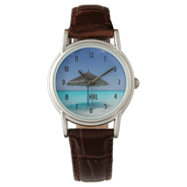 Relógio Praia Cênica Tropical com o Guarda-chuvas Atingido (Frente)