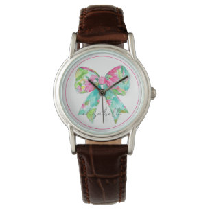Relógio Preppy Pink e Arco Verde Personalizados