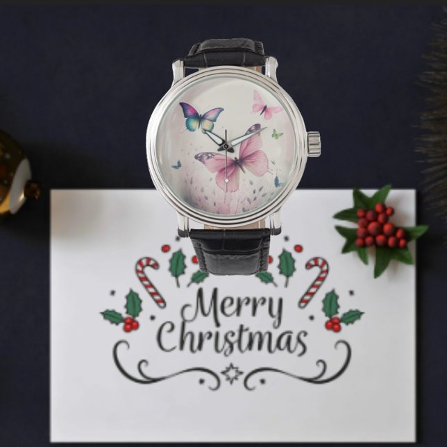 Relógio presente de borboletas cor-de-rosa primavera joy (Criador carregado)