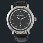 Relógio Presente de luxo náutico com nome personalizado<br><div class="desc">Presente de luxo náutico para o Aniversário, casamento, aposentadoria, realização, Feriados, etc. Crie seu próprio presente luxuoso para ele. Na moda sofisticado design com números quic romanos e tipografia elegante da escrita. Modelo personalizado para nome, apelido ou nome do navio mais monograma. Adiciona-se, opcionalmente, o ano de nascimento ou a...</div>