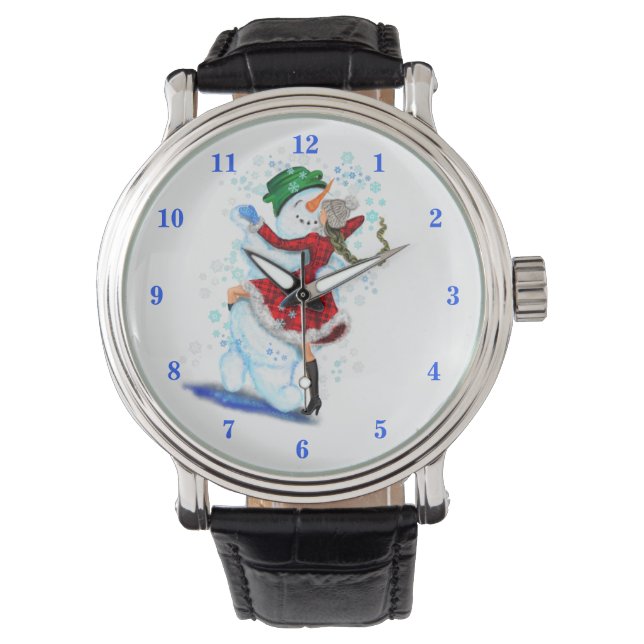 Relógio Presente de Natal Snowman e Dança de Rapariga (Frente)