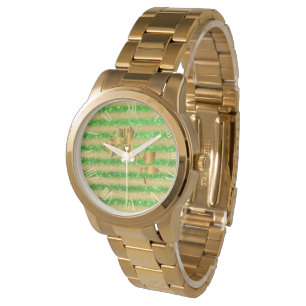Relógio Presente Floral Verde Dourada Luxury