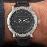 Relógio Presente para Parceiro no seu Aniversário de 70<br><div class="desc">Cuidado com o Presente no seu aniversário. Vigilância especial com inscrição. presente de 70. O Watch tem a inscrição mais a mensagem "Com amor". Também os nomes de cada parceiro. Cara de relógio preto.</div>