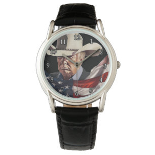 Relógio Presidente Donald Trump Cowboy Hat Flag Americano