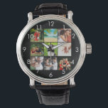 Relógio Preto de Colagem de Fotos da Família 9 Personaliza<br><div class="desc">Personalize com suas 9 fotos favoritas para criar um presente exclusivo. Projetado por Thisnotme©</div>