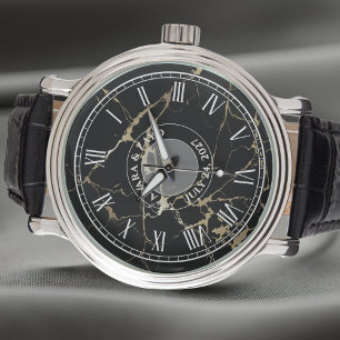 Relógio Preto de 'Faux Marble' para Homem – Couro 