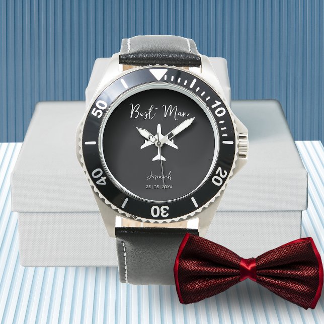 Relógio Preto e Branco Elegante para o Padrinho (Black and White Stylish Groosman Best Man Watch)