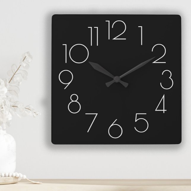 Relógio preto e branco minimalista editável (Modern, chic black and white wall clock)