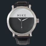 Relógio Preto e branco, nome suave<br><div class="desc">Um rosto de relógio preto e branco com estilo simples com o nome DIY.</div>