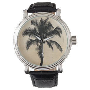 Relógio Preto tropical havaiano retro da silhueta da