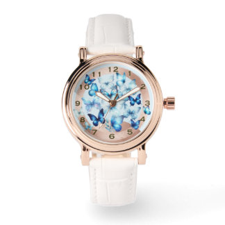Relógio Pretty Rose Gold Look Blue Butterfly eWatch Watch