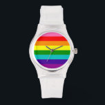 Relógio PrideWatch<br><div class="desc">Die Uhr mit der original 8-farbigen Pride-Flagge. Hiermit setzt du ein Zeichen für Akzeptanz und Toleranz aller Menschen.</div>