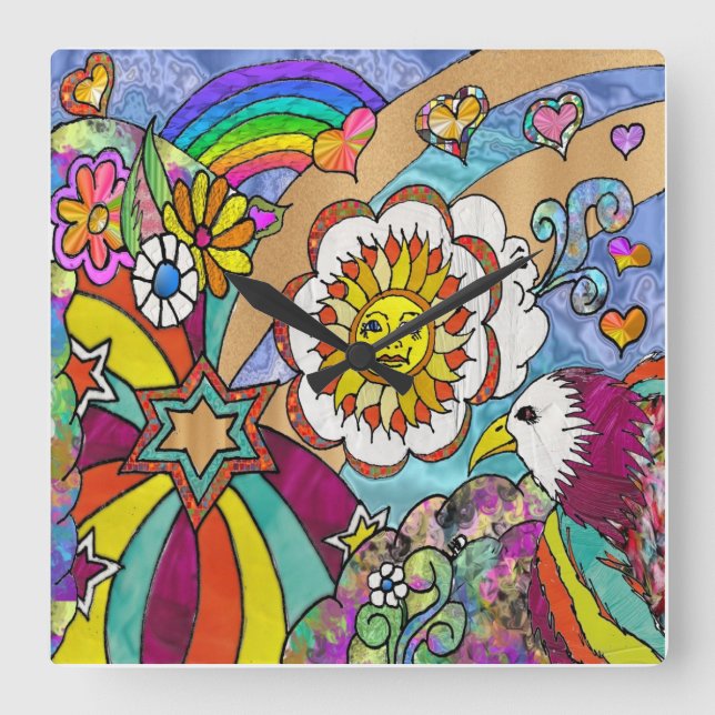 Relógio Psicodélico de Águia Solar Retro 60s (Frente)