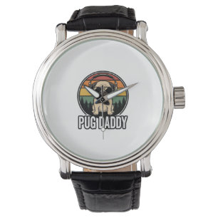 Relógio Pug Daddy Vintage Sunset Designação de Camisa de C