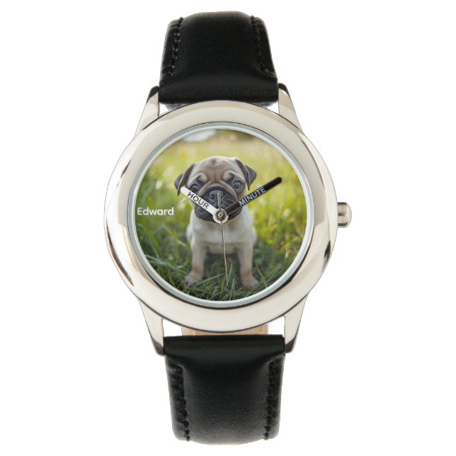 Relógio Pug Personalizado do Garoto Bonito (Frente)