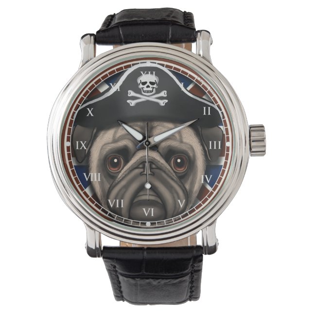 Relógio Pug Pirata (Frente)