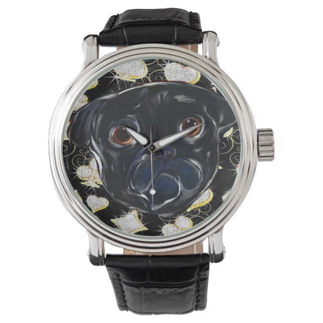 Relógio Pug Preto  (Frente)