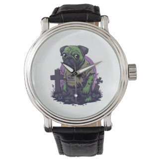 Relógio Pug Zumbi � Cachorro de Halloween Engraçado e Sem 