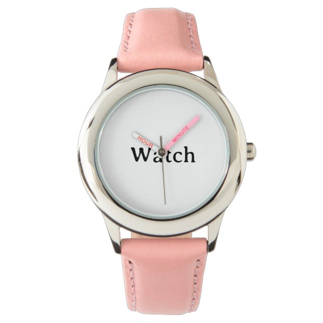 Relógio Pulseira de Couro Rosa de Aço Inoxidável para Cria (Frente)