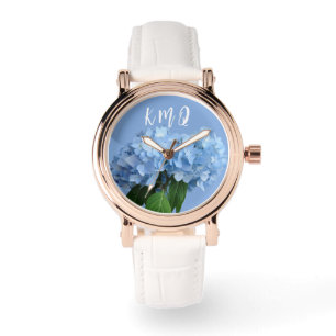 Relógio Pulseira Personalizada com Flores Azuis